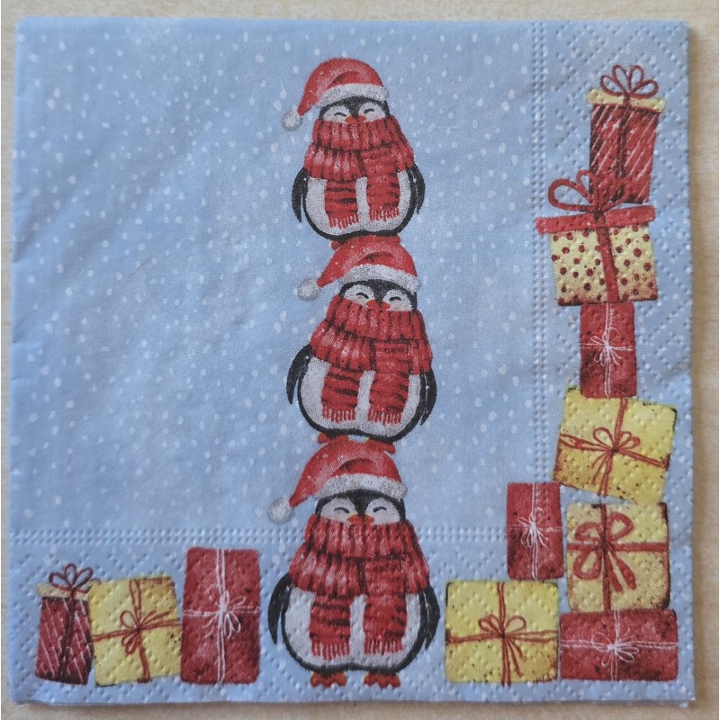 Serviette Drei Pinguine/Geschenke