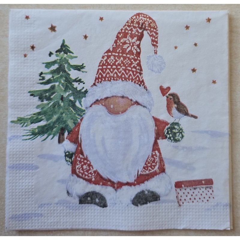 Serviette Wichtel/Vogel/Tannenbaum