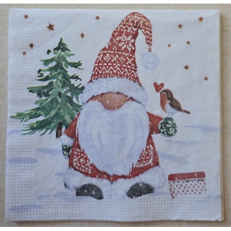 Serviette Wichtel/Vogel/Tannenbaum