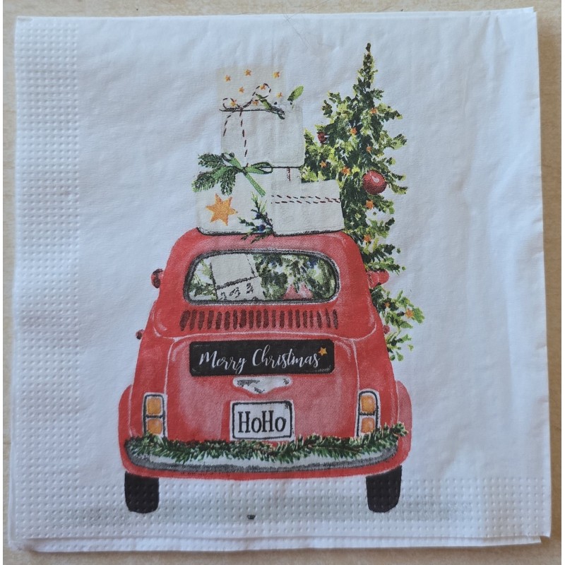 Serviette Auto mit Weihnachtsbaum und Geschenken