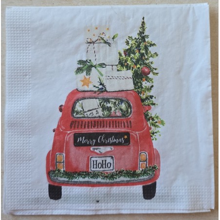Serviette Auto mit Weihnachtsbaum und Geschenken