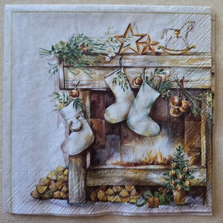 Serviette Kamin mit Weihnachts Socken