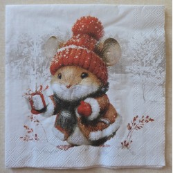 Serviette Maus mit Mütze und Geschenk