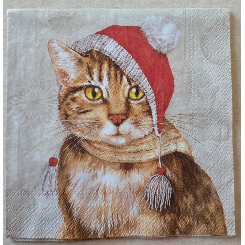 Serviette Katze mit Weihnachts Mütze