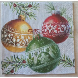 Serviette Drei Weihnachts Kugeln/rot-grün-gold