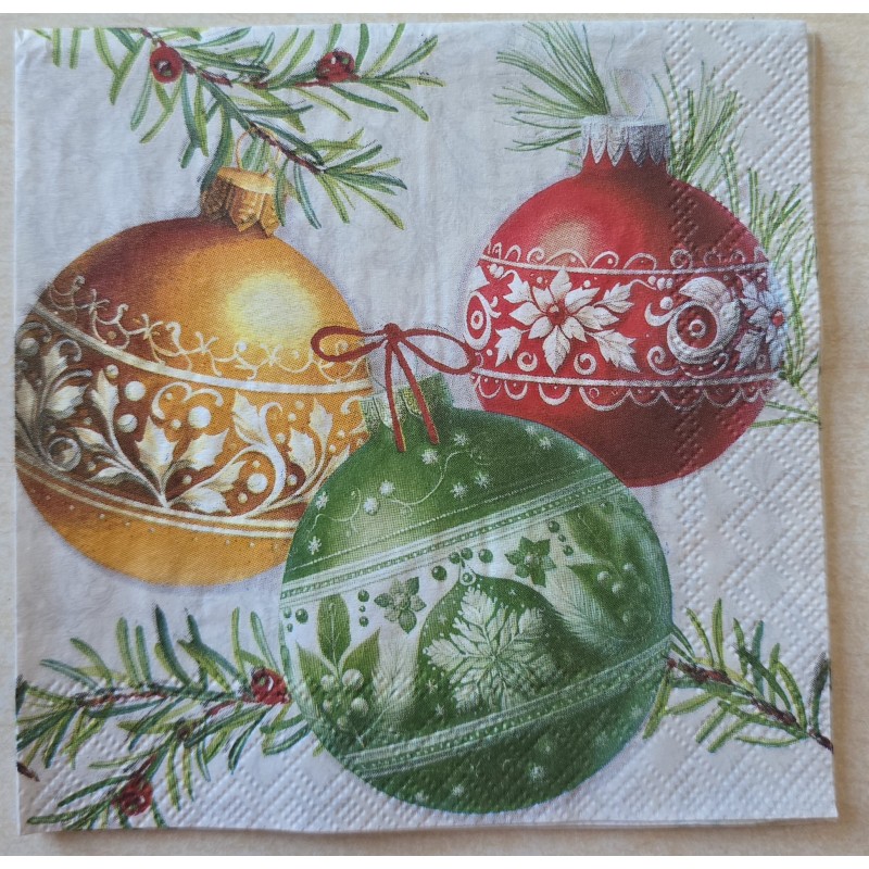 Serviette Drei Weihnachts Kugeln/rot-grün-gold