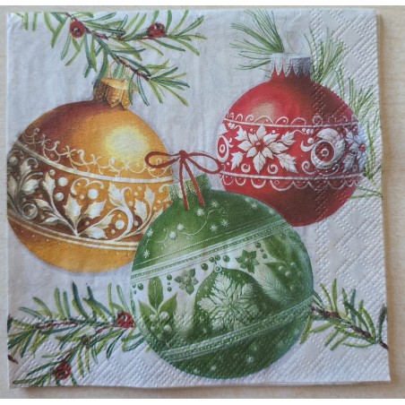 Serviette Drei Weihnachts Kugeln/rot-grün-gold