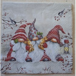 Serviette Drei Wichtel mit Kaninchen