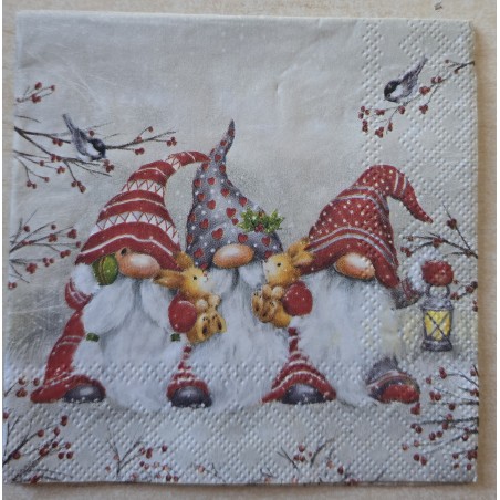Serviette Drei Wichtel mit Kaninchen