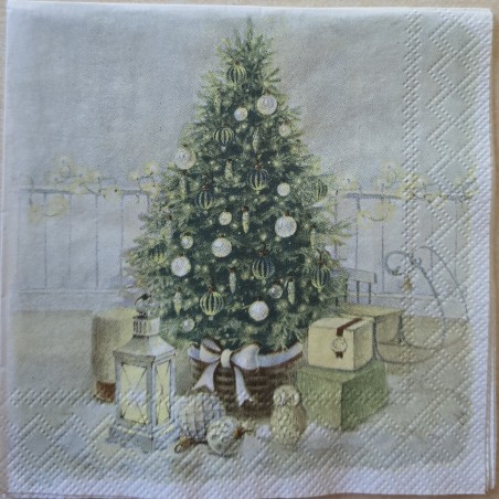 Serviette Weihnachtsbaum grün-weiss