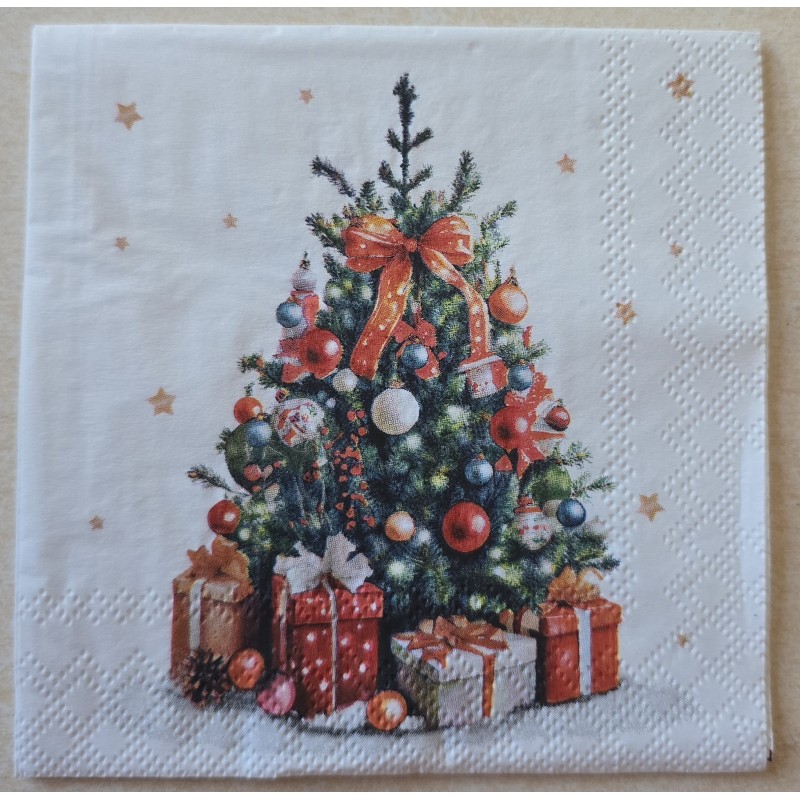 Serviette Weihnachtsbaum mit Geschenken rot-weiss