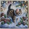 Serviette Katze im Schnee/Tannenzapfen