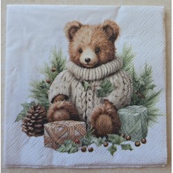 Serviette Teddybär mit Geschenken