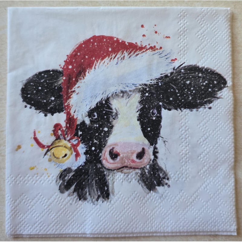 Serviette Kuh mit Weihnachts Mütze