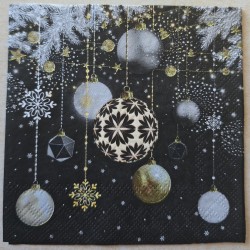Serviette Weihnachts Kugeln/schwarz-weiss-gold