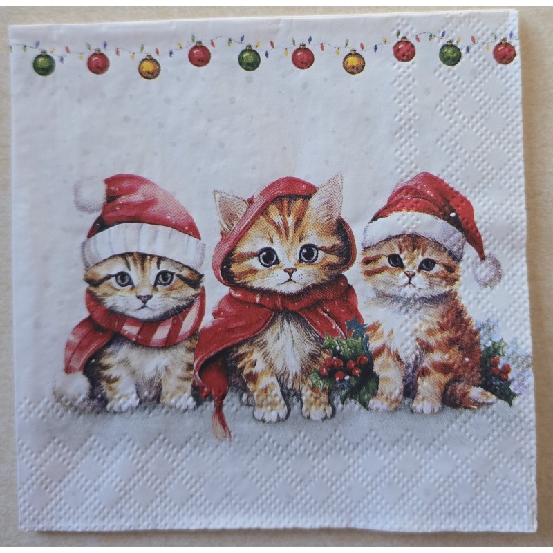 Serviette Drei Weihnachts Katzen