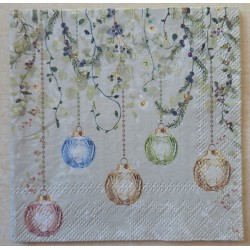 Serviette Fünf Weihnachts Kugeln/braun-grün-blau-rosa