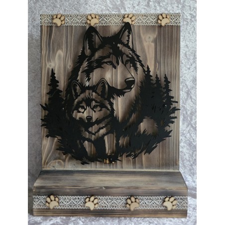 Schild stehend Wolf mit Jungem mit LEDs