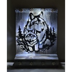 Schild stehend Wolf mit Jungem mit LEDs