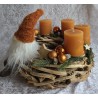 Adventsgesteck Schwemmholz rund Wichtel cognac
