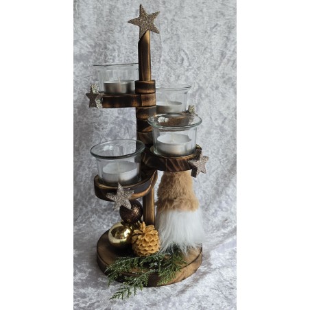 Adventsgesteck rund gestuft Wichtel/braun-beige
