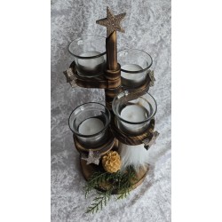 Adventsgesteck rund gestuft Wichtel/braun-beige