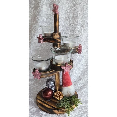 Adventsgesteck rund gestuft Wichtel/coralle-rosa