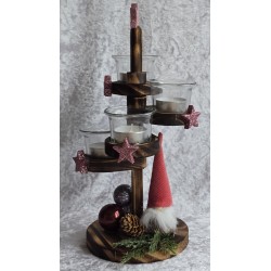 Adventsgesteck rund gestuft Wichtel/coralle-rosa
