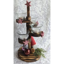 Adventsgesteck rund gestuft Wichtel/coralle-rosa