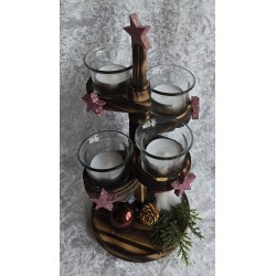 Adventsgesteck rund gestuft Wichtel/coralle-rosa