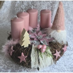 Adventsgesteck Reben rund Wichtel/rosa