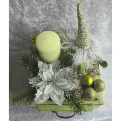 Weihnachts Kiste mit Kerze/Wichtel/hellgrün