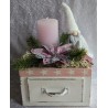 Weihnachts Kiste mit Kerze/Wichtel/rosa-weiss