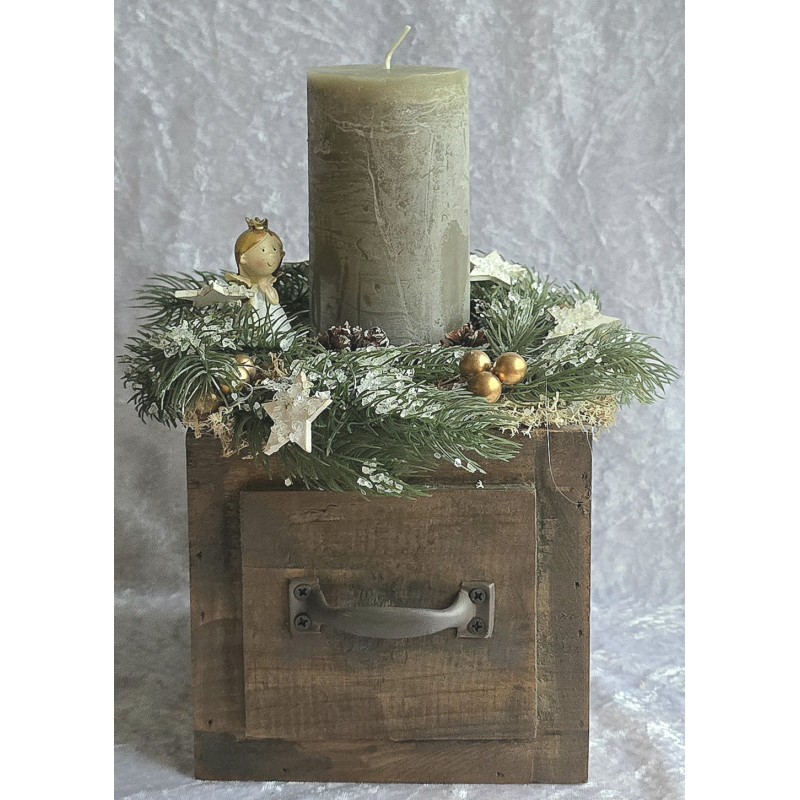 Weihnachts Kiste mit Kerze/Engel/braun/olive