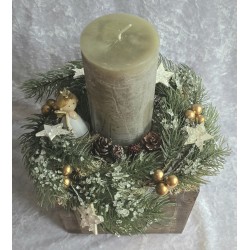 Weihnachts Kiste mit Kerze/Engel/braun/olive