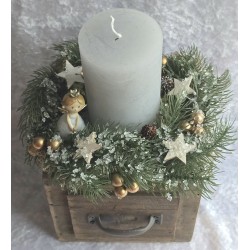 Weihnachts Kiste mit Kerze/Engel/braun/hellgrau