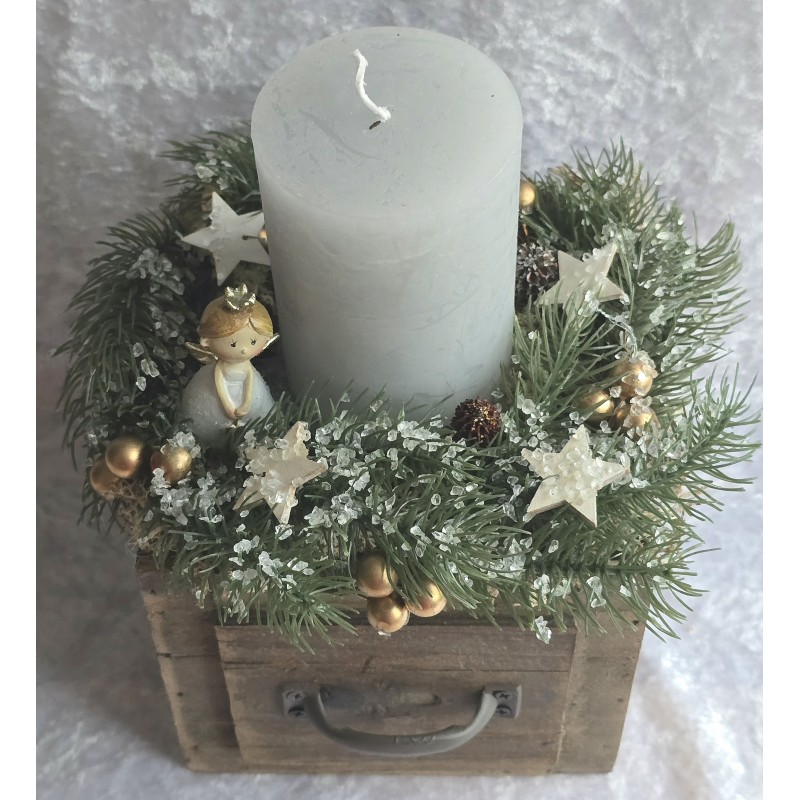 Weihnachts Kiste mit Kerze/Engel/braun/hellgrau
