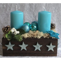 Weihnachts Kiste mit Kerzen/Sterne/türkis