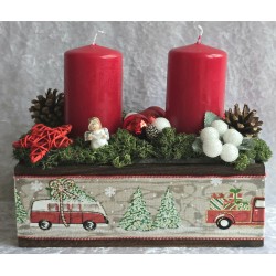 Weihnachts Kiste mit Kerzen/Autos/rot
