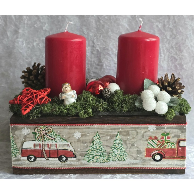 Weihnachts Kiste mit Kerzen/Autos/rot