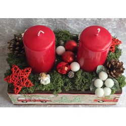 Weihnachts Kiste mit Kerzen/Autos/rot