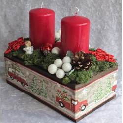 Weihnachts Kiste mit Kerzen/Autos/rot