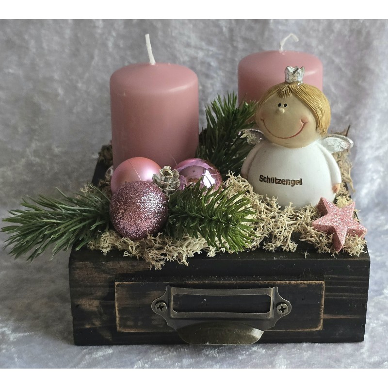 Weihnachts Kiste mit Kerzen/Engel/rosa