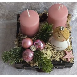 Weihnachts Kiste mit Kerzen/Engel/rosa