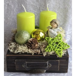 Weihnachts Kiste mit Kerzen/Engel/hellgrün