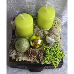 Weihnachts Kiste mit Kerzen/Engel/hellgrün