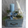 Weihnachts Kiste mit Kerze/Wichtel/blau-weiss