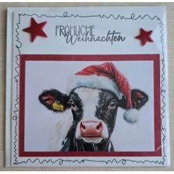 Karte Kuh mit Weihnachtsmütze rot-creme 1