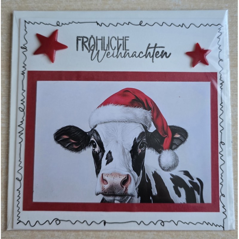 Karte Kuh mit Weihnachtsmütze rot-creme 4