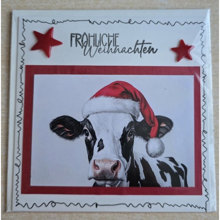 Karte Kuh mit Weihnachtsmütze rot-creme 4